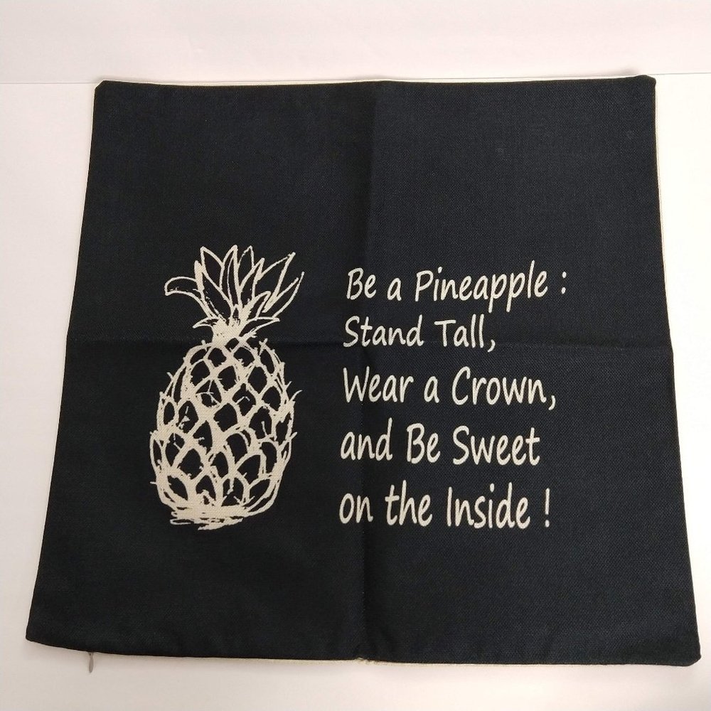 Pineapple Crown Black Pillow Cover 17.5 Inch Sq